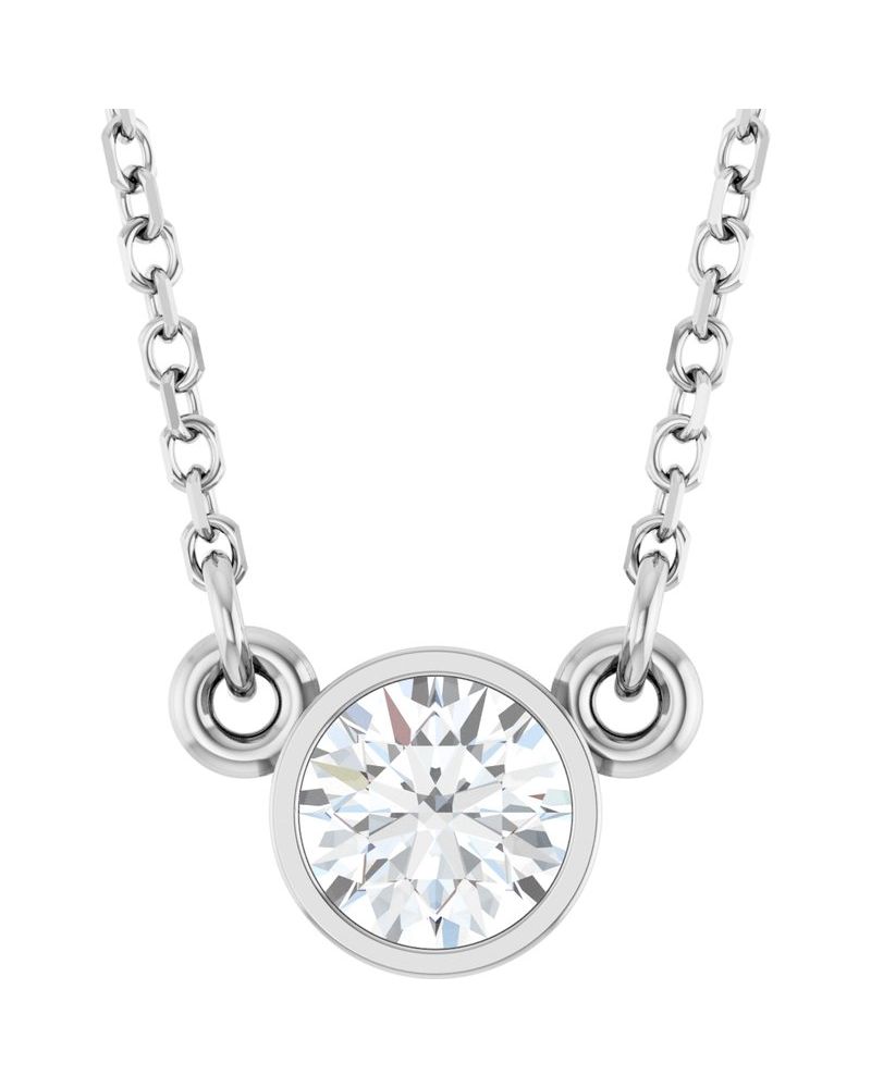 Colar Solitário Pedra do Mês com Cravação Bezel em Ouro 14k com Diamantes de Laboratório