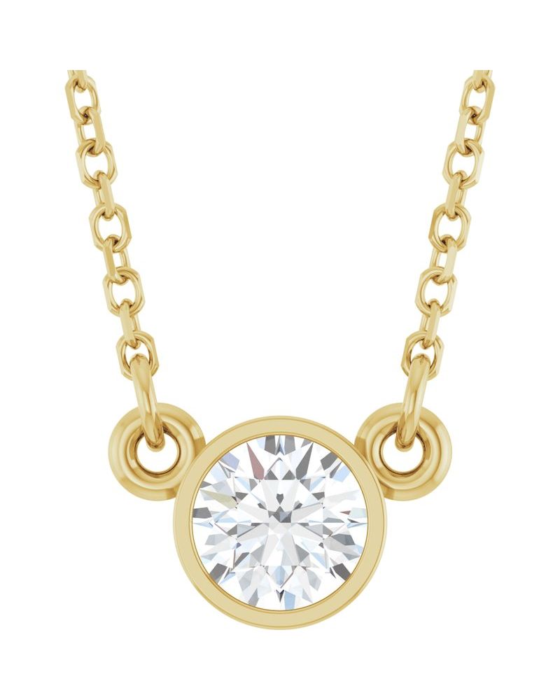 Colar Solitário Pedra do Mês com Cravação Bezel em Ouro 14k com Diamantes de Laboratório
