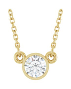 Colar Solitário Pedra do Mês com Cravação Bezel em Ouro 14k com Diamantes de Laboratório