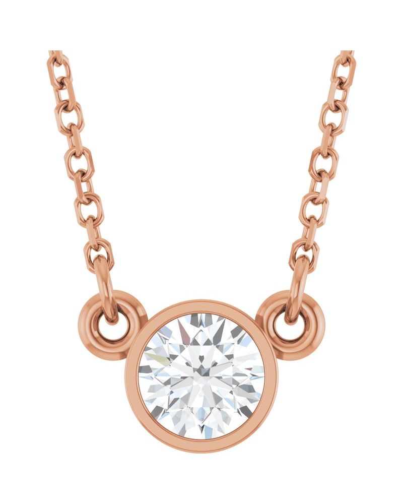 Colar Solitário Pedra do Mês com Cravação Bezel em Ouro 14k com Diamantes de Laboratório