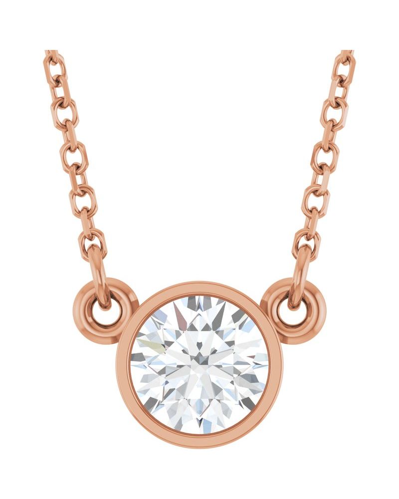 Colar Solitário Pedra do Mês com Cravação Bezel em Ouro 14k com Diamantes de Laboratório