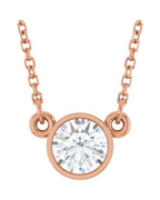 Colar Solitário Pedra do Mês com Cravação Bezel em Ouro 14k com Diamantes de Laboratório