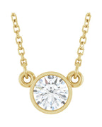 Colar Solitário Pedra do Mês com Cravação Bezel em Ouro 14k com Diamantes de Laboratório