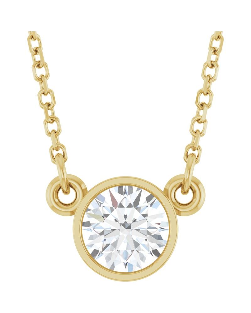 Colar Solitário Pedra do Mês com Cravação Bezel em Ouro 14k com Diamantes de Laboratório