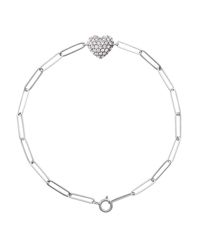 Pulseira Coração Elos Clipe Cravejada em Ouro 14k com Diamantes Naturais