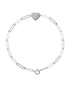 Pulseira Coração Elos Clipe Cravejada em Ouro 14k com Diamantes Naturais