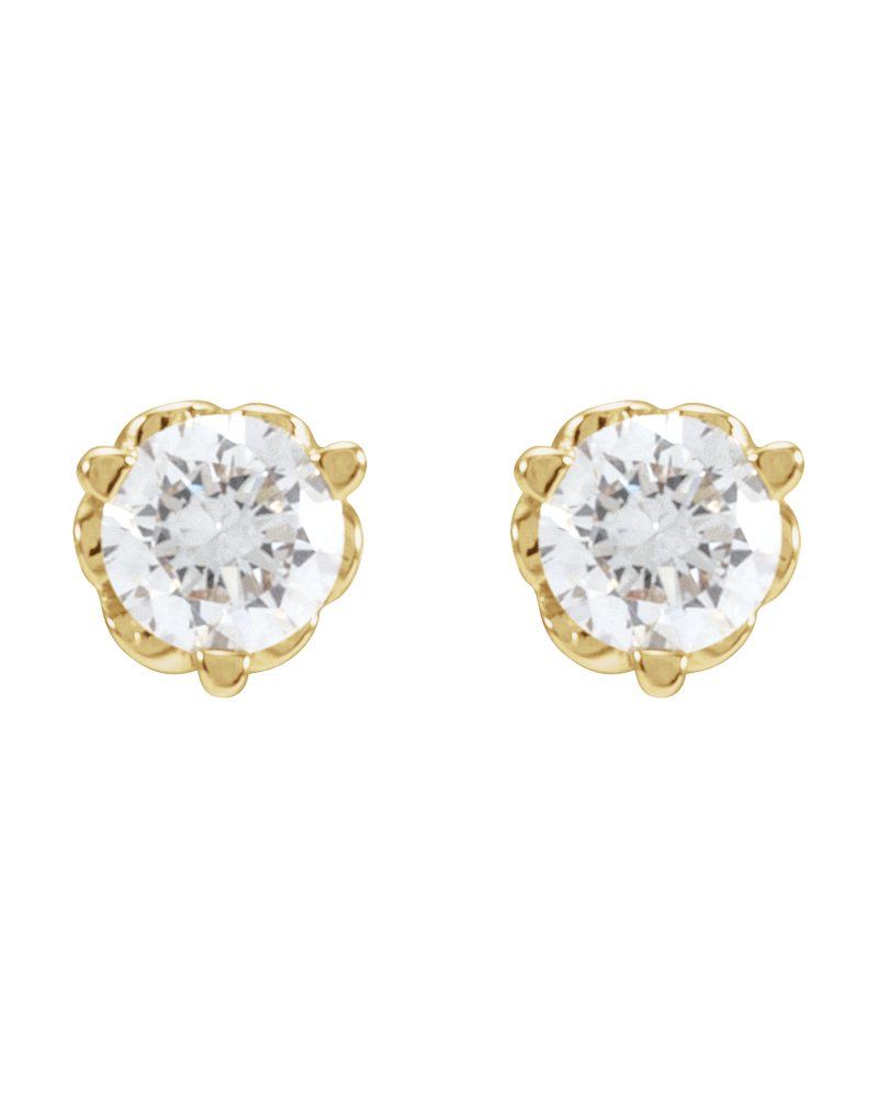 Brinco Ponto de Luz Redondo Três Garras Infinito em Ouro 14k com Diamantes Naturais