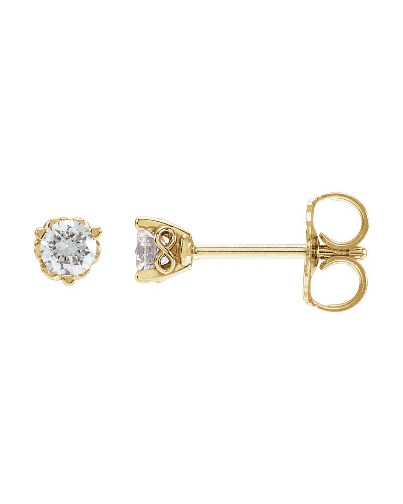 Brinco Ponto de Luz Redondo Três Garras Infinito em Ouro 14k com Diamantes de Laboratório