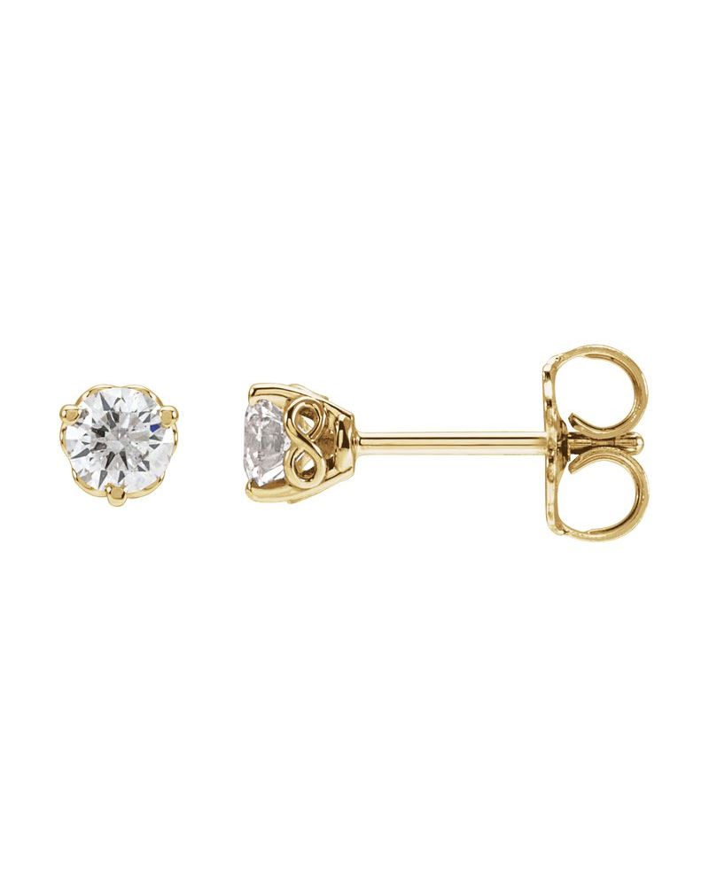 Brinco Ponto de Luz Redondo Três Garras Infinito em Ouro 14k com Diamantes de Laboratório