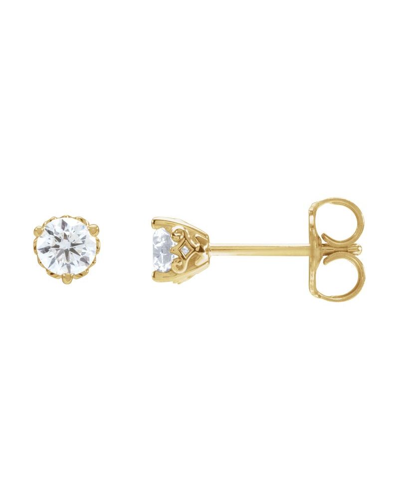 Brinco Ponto de Luz Redondo Três Garras Arabesco em Ouro 14k com Diamantes de Laboratório