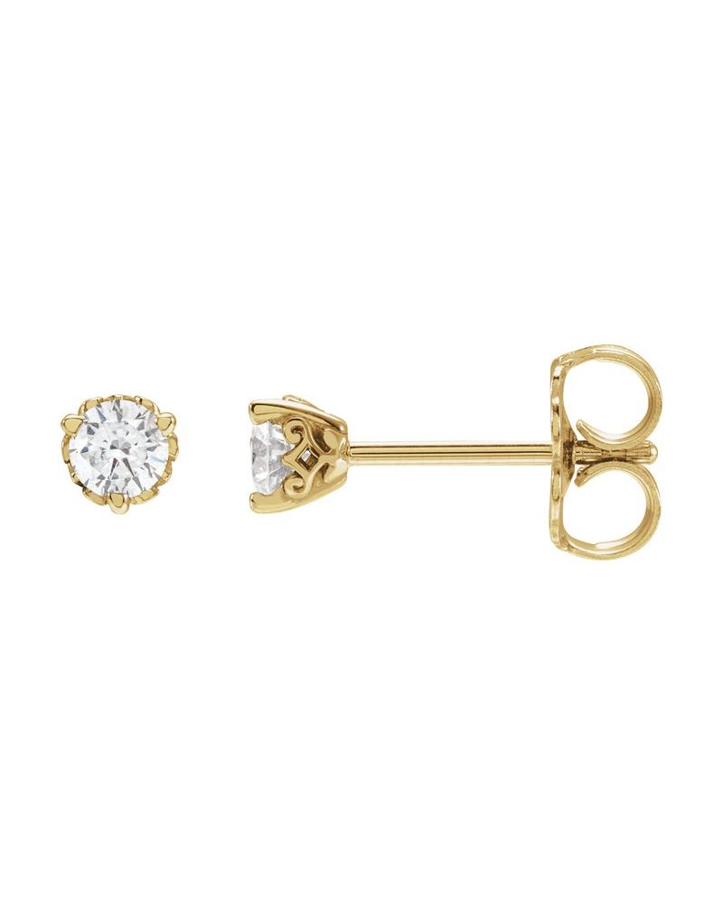 Brinco Ponto de Luz Redondo Três Garras Arabesco em Ouro 14k com Diamantes de Laboratório