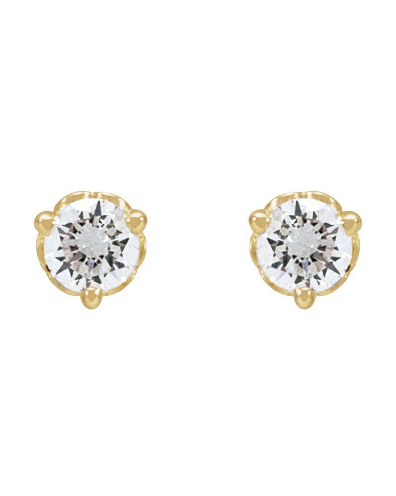 Brinco Ponto de Luz Redondo Três Garras Arabesco em Ouro 14k com Diamantes Naturais – Modelo 2