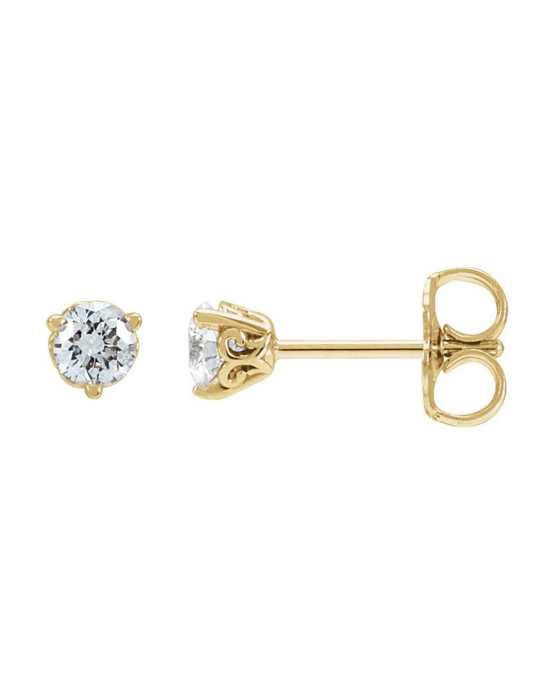 Brinco Ponto de Luz Redondo Três Garras Arabesco em Ouro 14k com Diamantes de Laboratório – Modelo 2
