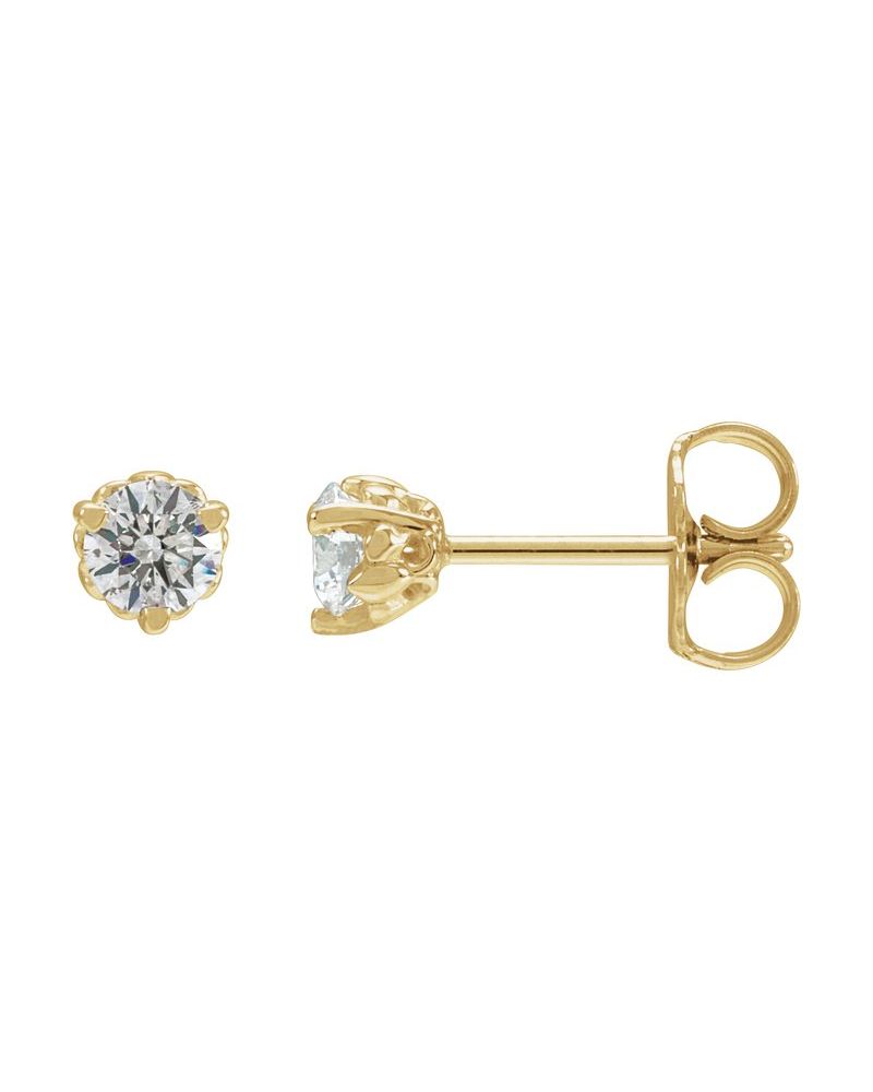 Brinco Redondo Três Garras Flor-de-lis em Ouro 14k com Diamantes de Laboratório