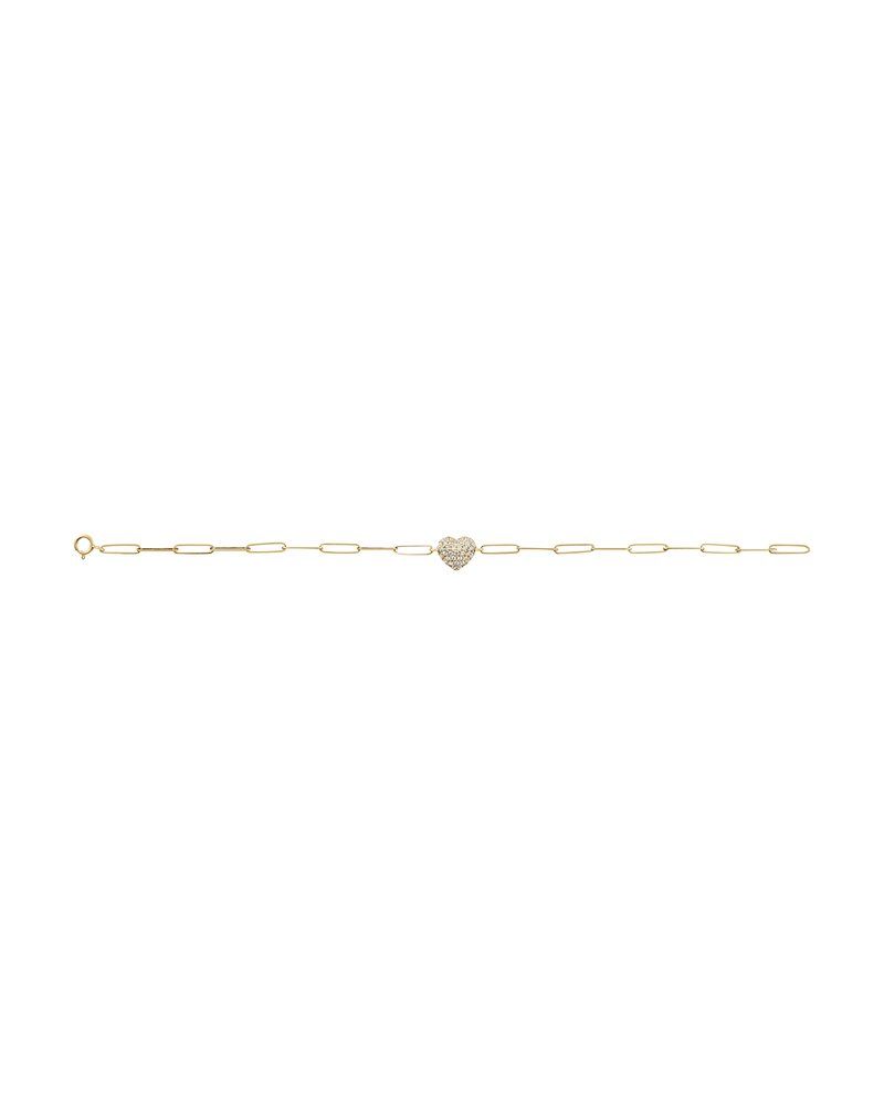 Pulseira Coração Elos Clipe Cravejada em Ouro 14k com Diamantes Naturais