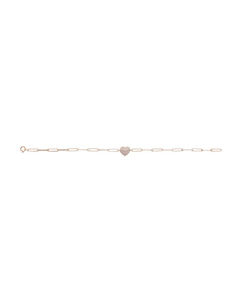 Pulseira Coração Elos Clipe Cravejada em Ouro 14k com Diamantes Naturais