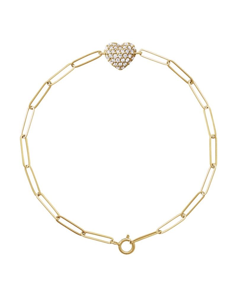 Pulseira Coração Elos Clipe Cravejada em Ouro 14k com Diamantes Naturais