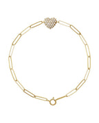 Pulseira Coração Elos Clipe Cravejada em Ouro 14k com Diamantes Naturais