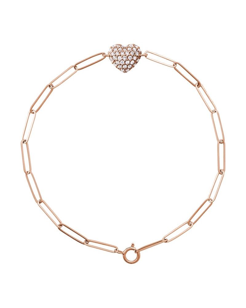 Pulseira Coração Elos Clipe Cravejada em Ouro 14k com Diamantes Naturais