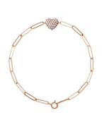 Pulseira Coração Elos Clipe Cravejada em Ouro 14k com Diamantes Naturais