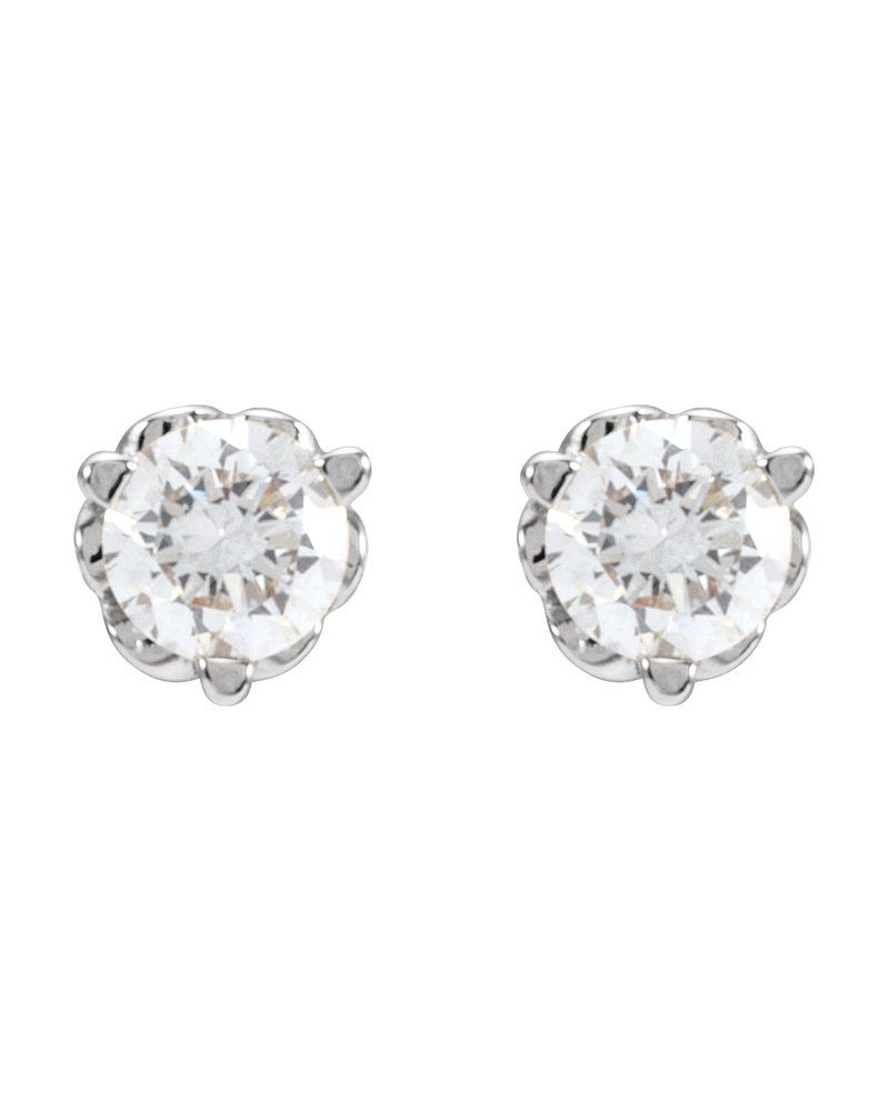 Brinco Ponto de Luz Redondo Três Garras Infinito em Ouro 14k com Diamantes de Laboratório