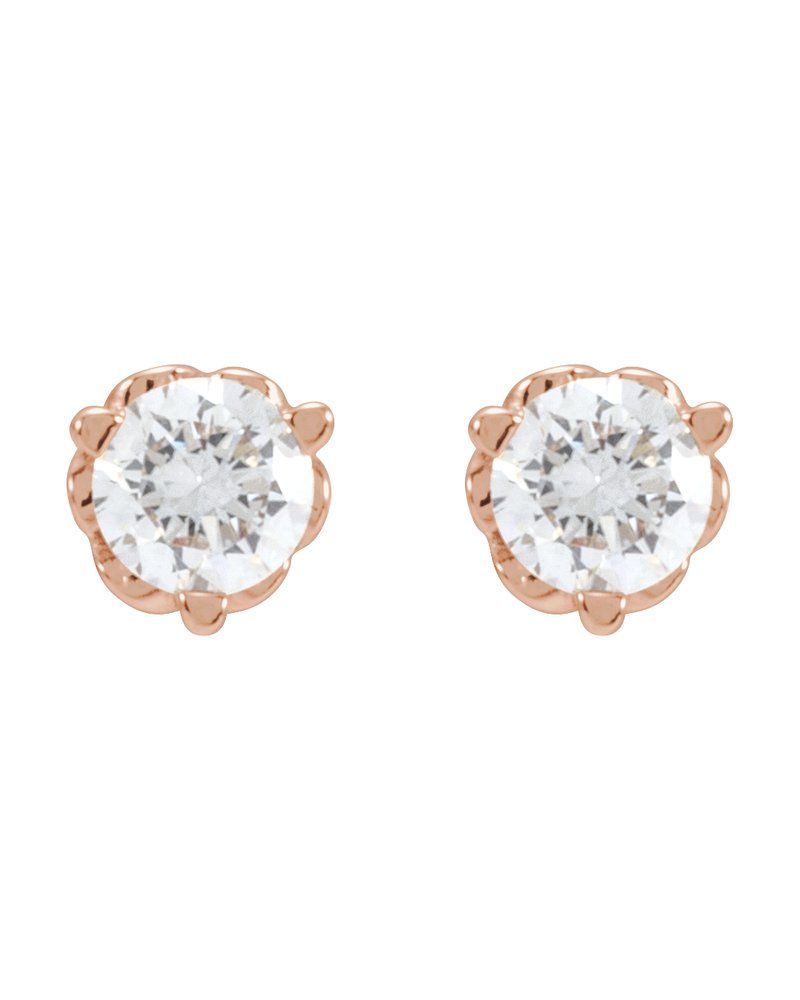 Brinco Ponto de Luz Redondo Três Garras Infinito em Ouro 14k com Diamantes Naturais