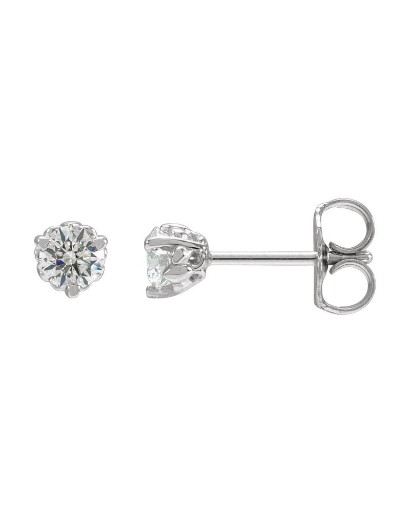 Brinco Redondo Três Garras Flor-de-lis em Ouro 14k com Diamantes de Laboratório