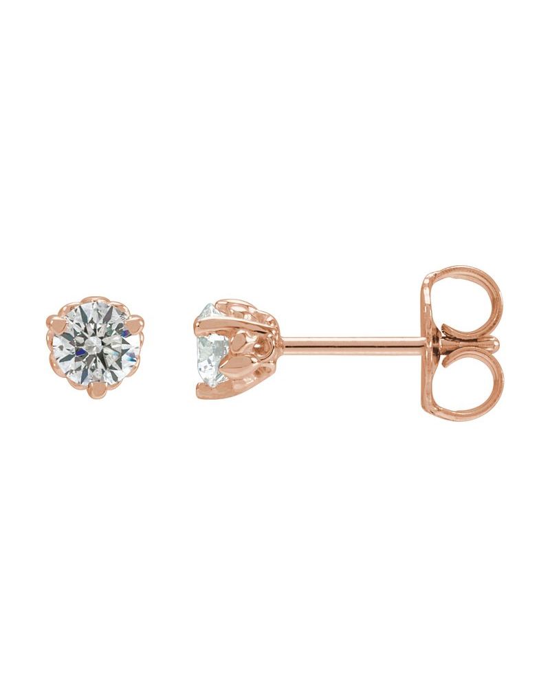 Brinco Redondo Três Garras Flor-de-lis em Ouro 14k com Diamantes de Laboratório