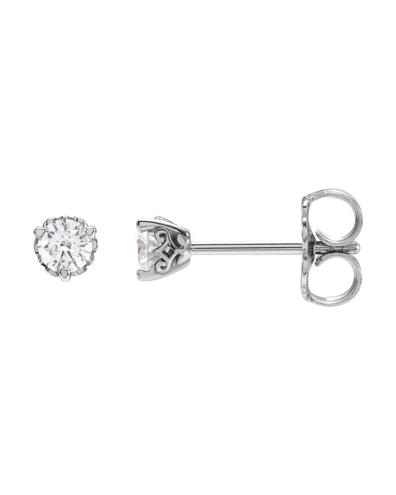 Brinco Ponto de Luz Redondo Três Garras Arabesco em Ouro 14k com Diamantes de Laboratório