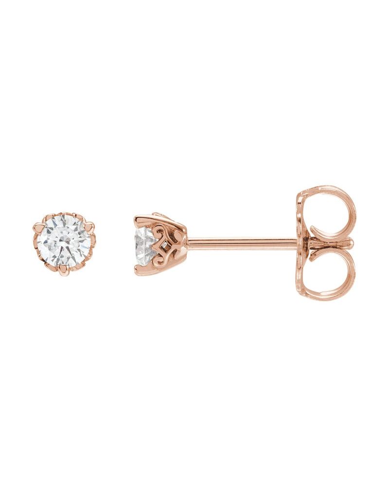 Brinco Ponto de Luz Redondo Três Garras Arabesco em Ouro 14k com Diamantes de Laboratório