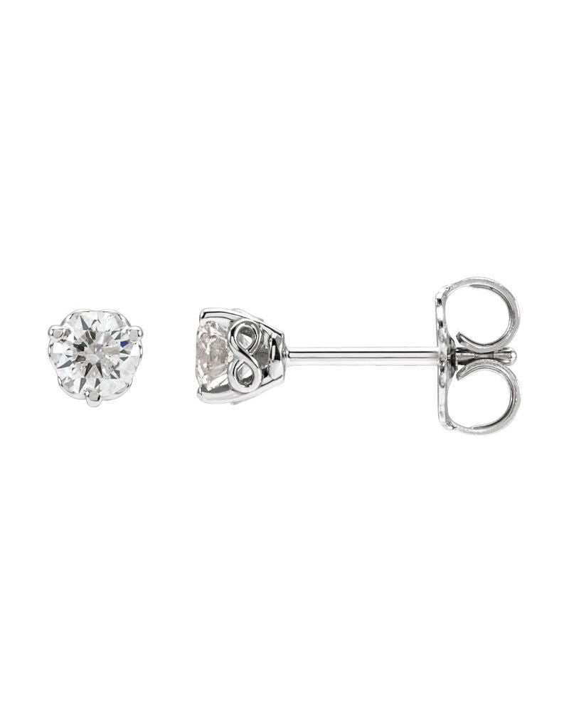 Brinco Ponto de Luz Redondo Três Garras Infinito em Ouro 14k com Diamantes Naturais