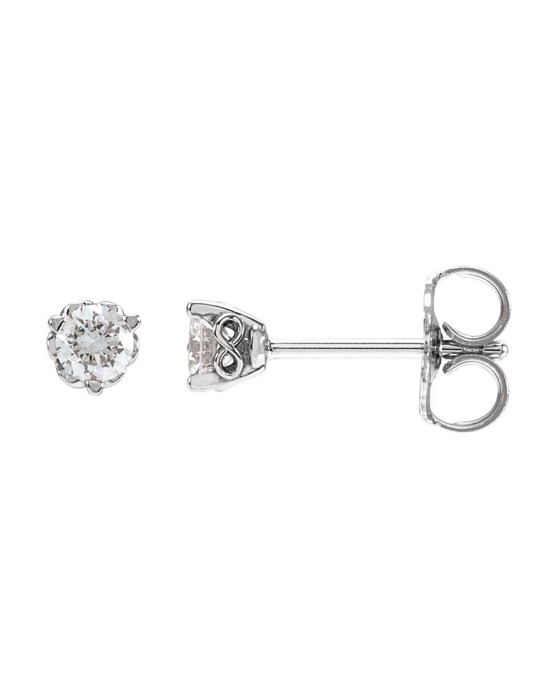 Brinco Ponto de Luz Redondo Três Garras Infinito em Ouro 14k com Diamantes Naturais