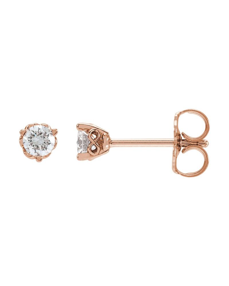 Brinco Ponto de Luz Redondo Três Garras Infinito em Ouro 14k com Diamantes de Laboratório