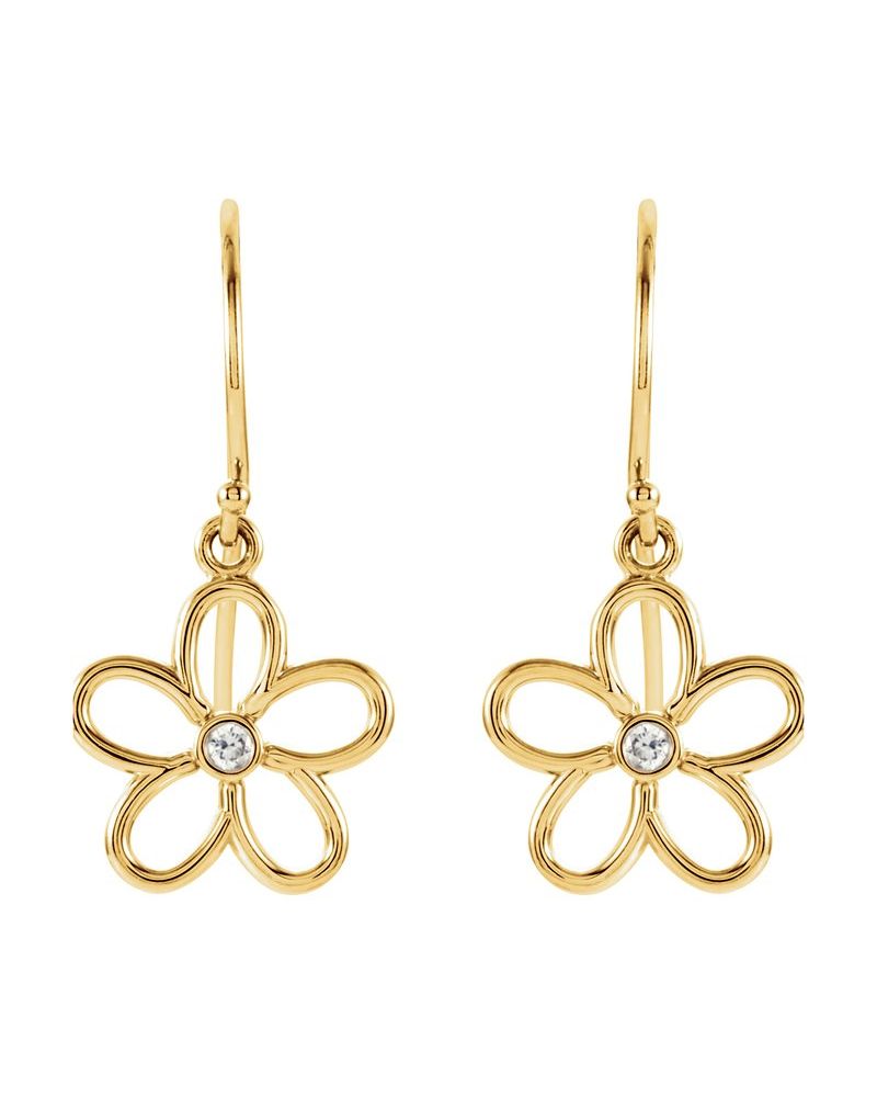 Brinco Flor em Ouro 14k com Diamantes Naturais – Modelo 3