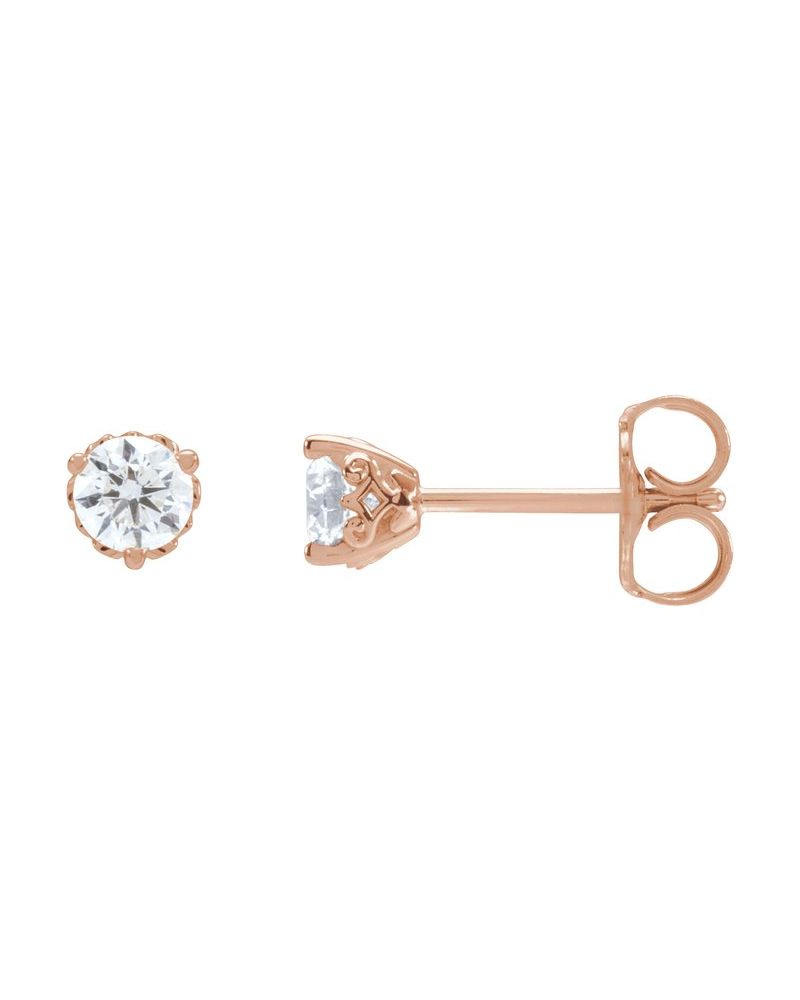 Brinco Ponto de Luz Redondo Três Garras Arabesco em Ouro 14k com Diamantes de Laboratório