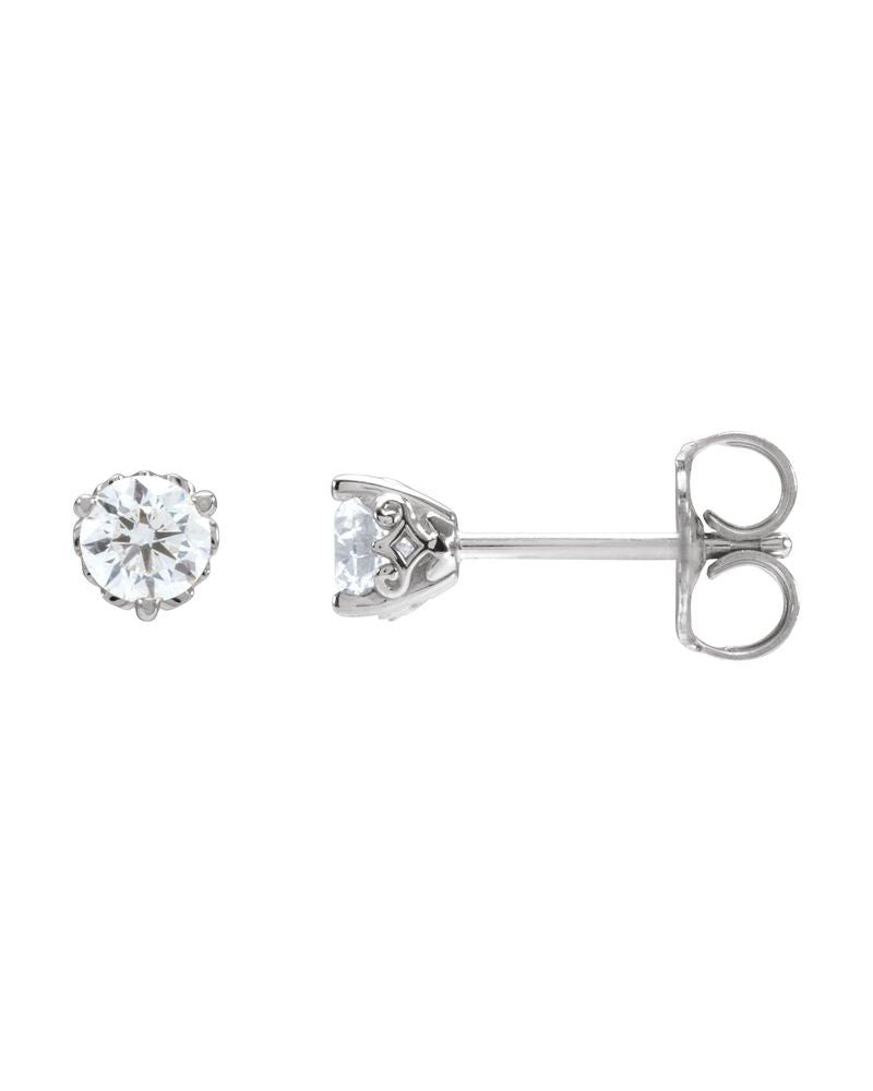 Brinco Ponto de Luz Redondo Três Garras Arabesco em Ouro 14k com Diamantes de Laboratório