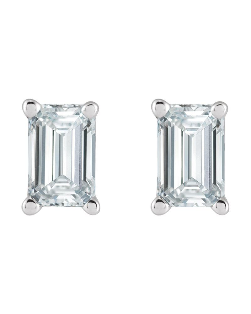 Brinco Ponto de Luz Esmeralda (lapidação) Quatro Garras em Ouro 14k com Diamantes de Laboratório