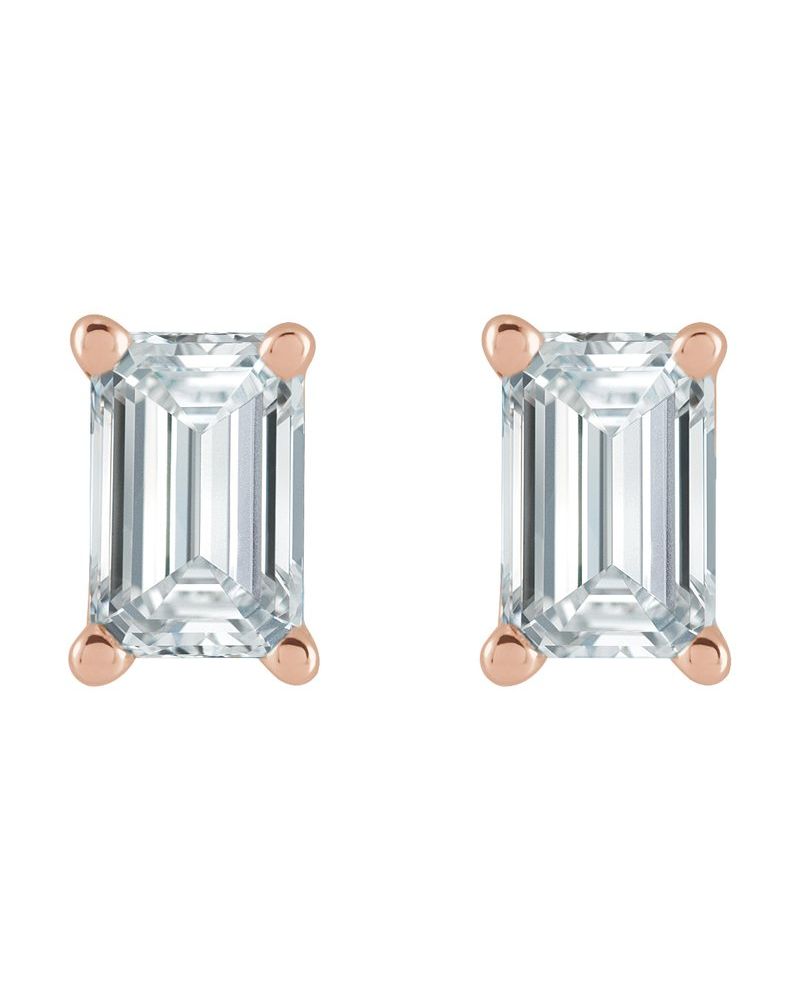 Brinco Ponto de Luz Esmeralda (lapidação) Quatro Garras em Ouro 14k com Diamantes de Laboratório