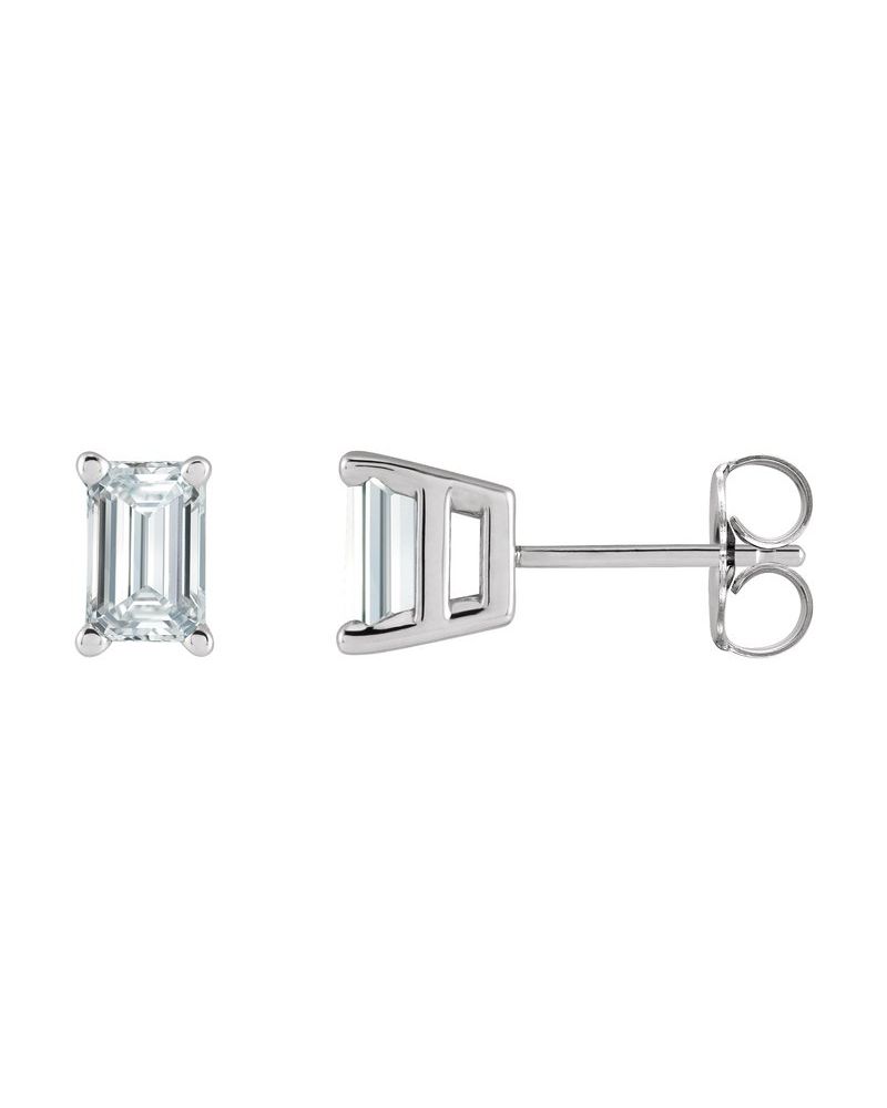 Brinco Ponto de Luz Esmeralda (lapidação) Quatro Garras em Ouro 14k com Diamantes de Laboratório