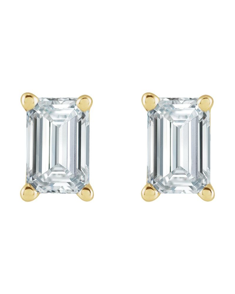 Brinco Ponto de Luz Esmeralda (lapidação) Quatro Garras em Ouro 14k com Diamantes de Laboratório