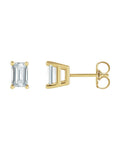 Brinco Ponto de Luz Esmeralda (lapidação) Quatro Garras em Ouro 14k com Diamantes de Laboratório