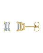 Brinco Ponto de Luz Esmeralda (lapidação) Quatro Garras em Ouro 14k com Diamantes de Laboratório