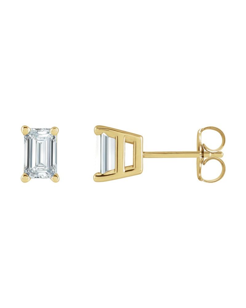 Brinco Ponto de Luz Esmeralda (lapidação) Quatro Garras em Ouro 14k com Diamantes de Laboratório
