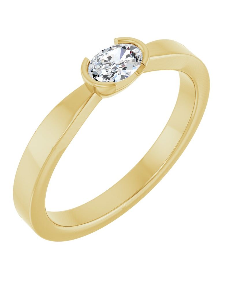 Anel Meio Bezel Solitário em Ouro 14k com Diamantes Naturais