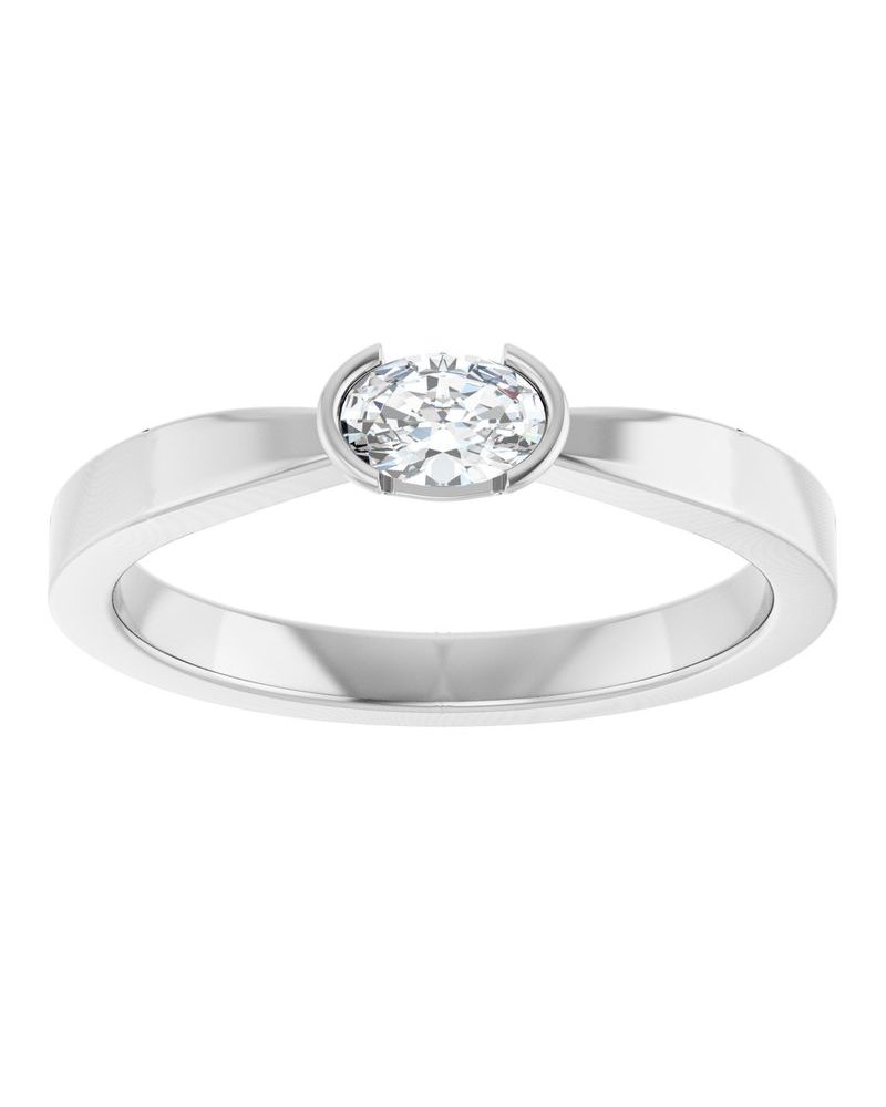Anel Meio Bezel Solitário em Ouro 14k com Diamantes Naturais