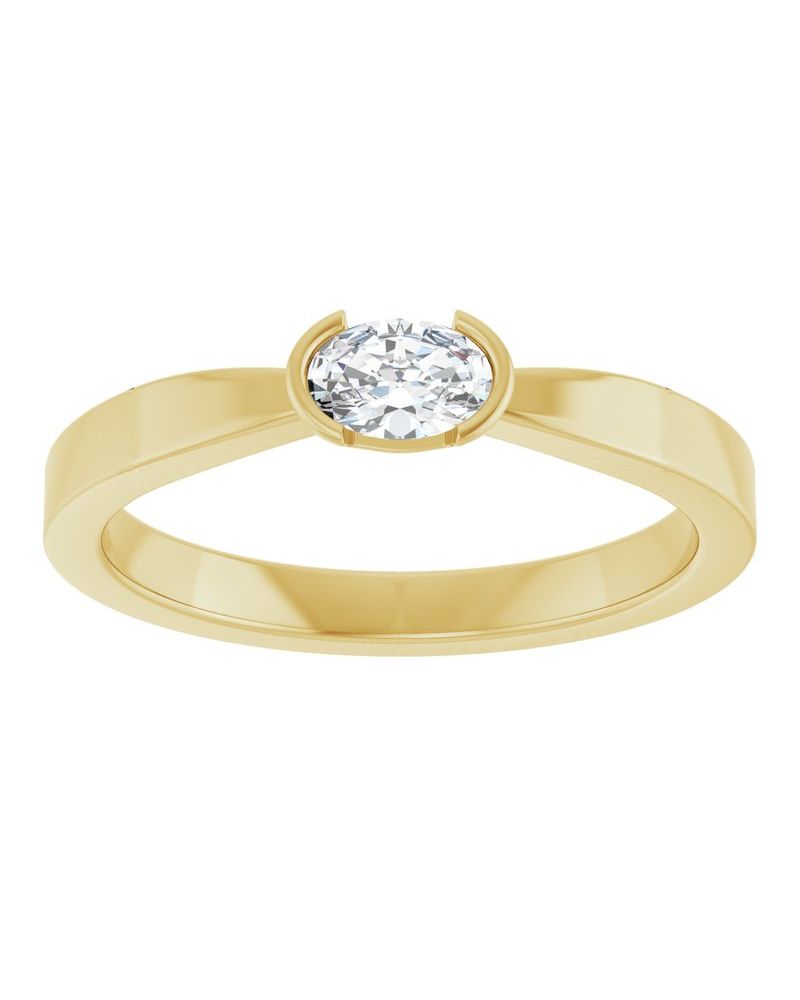 Anel Meio Bezel Solitário em Ouro 14k com Diamantes Naturais