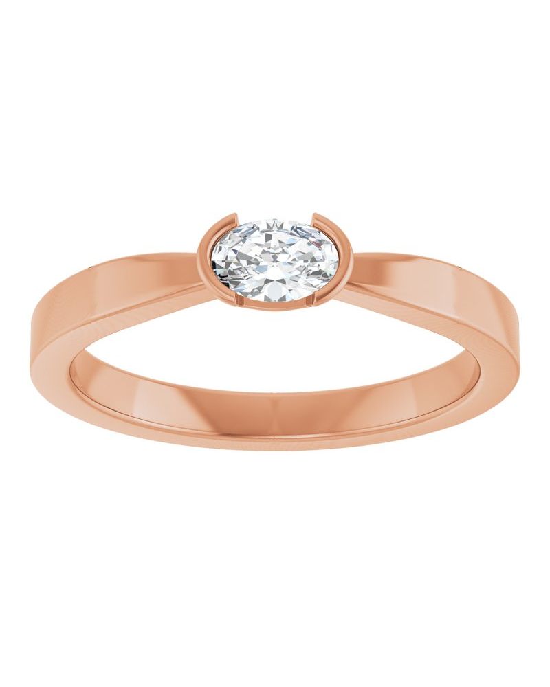 Anel Meio Bezel Solitário em Ouro 14k com Diamantes Naturais