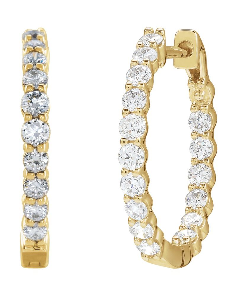 Brinco de Aro Dentro e Fora em Ouro 14k com Diamantes de Laboratório