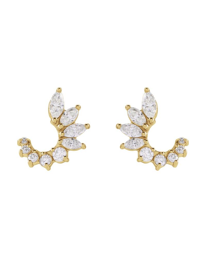 Brinco Frente e Verso Cravejado em Ouro 14k com Diamantes Naturais
