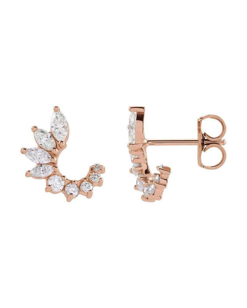 Brinco Frente e Verso Cravejado em Ouro 14k com Diamantes Naturais